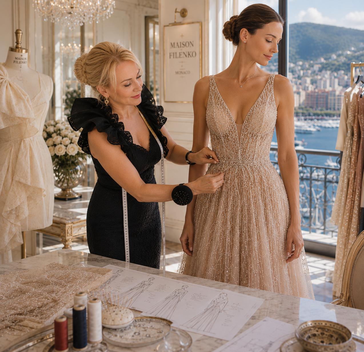 Discover Maison FILENKO Haute Couture. Exclusive handmade gowns crafted from luxury Italian and French fabrics, made to measure with worldwide delivery.